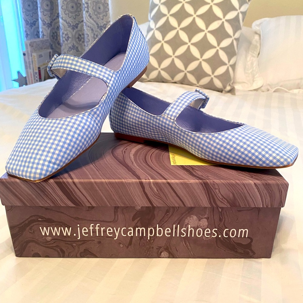 Jeffrey Campbell blue plaid Mary Jane shoes, Size 9.